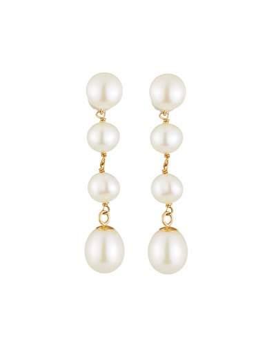 14k Four-pearl Drop Earrings,