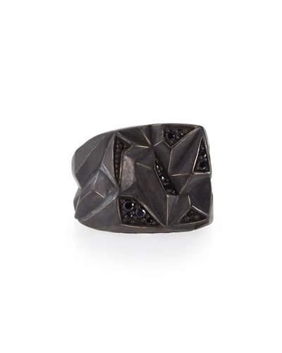 Men's Classic Chain Lava Black Sapphire Band Ring,