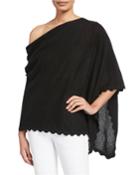 Cashmere One-shoulder Scallop Trim Ruana