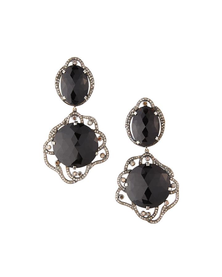 Diamond & Black Spinel Drop Earrings