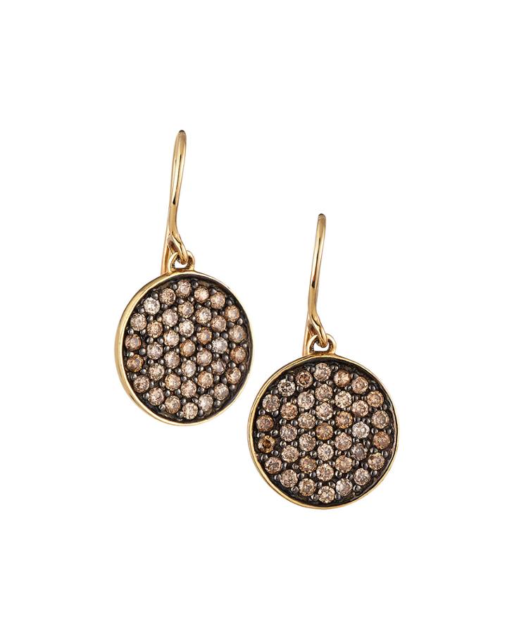 14k Brown Diamond Pave Disc Drop Earrings