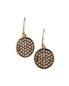 14k Brown Diamond Pave Disc Drop Earrings