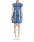 Button-down Sleeveless Rigid Denim Dress W/ Drawstring Detail