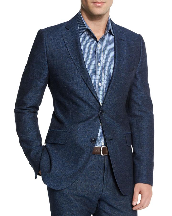 Degrade Herringbone Two-button Jacket, Blue