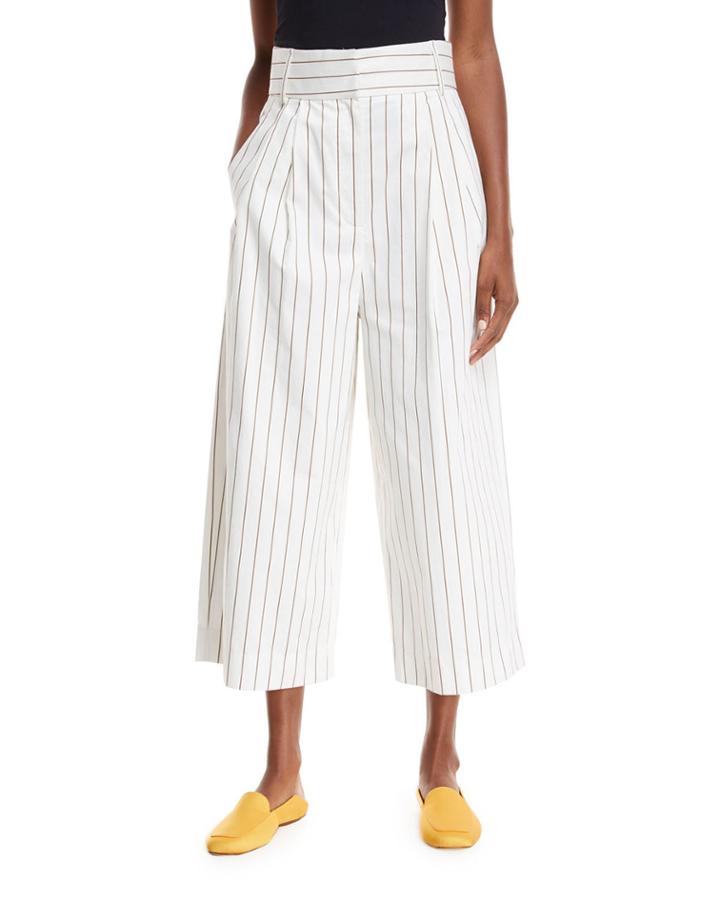Sateen Stripe Wide-leg Crop Pants