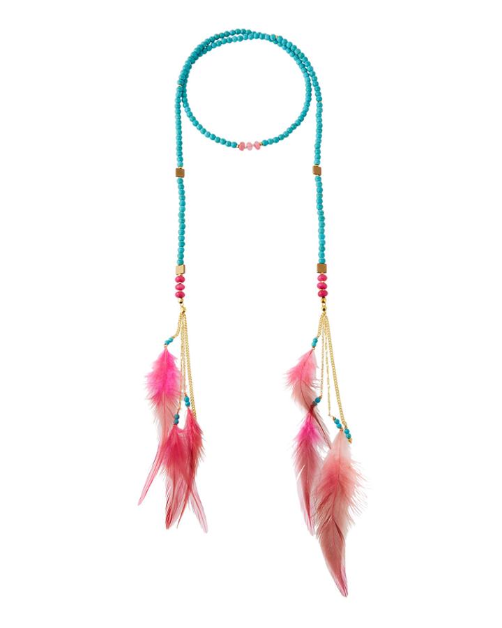 Beaded Lariat Feather Necklace