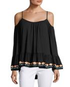 Bell-sleeve Cold-shoulder Top, Black