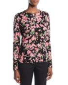 Round-neck Long-sleeve Floral-print Cardigan