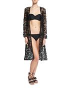 State Of Lace Floral Guipure Kimono Coverup, Black