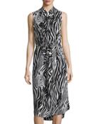 Zebra-print Silk Shirtdress, Marshmallow/true Black