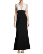 Sleeveless Two-tone Crepe Gown, White/black