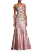 Strapless Ombre Sequin Gown W/ Beaded Bodice