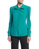 Bow-tie Pleated Long-sleeve