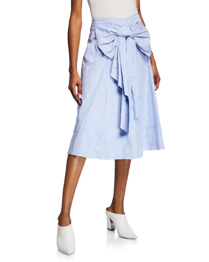 Stripe Tie-front Embellished Cotton