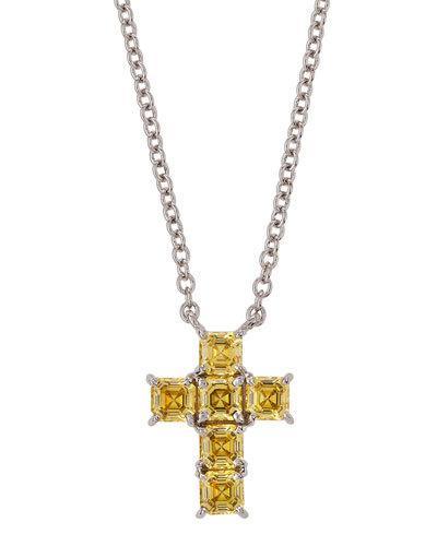 Asscher-cut Cz Cross Pendant Necklace, Canary