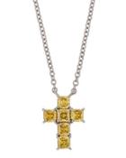 Asscher-cut Cz Cross Pendant Necklace, Canary