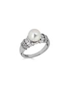 14k White Gold Elegant Diamond & 8mm Pearl Ring,