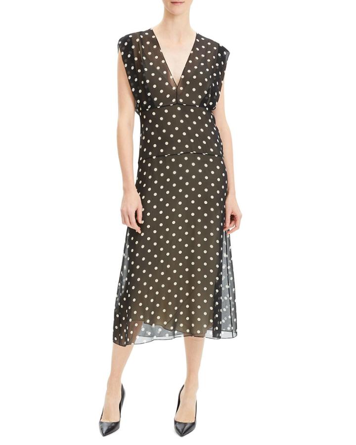 Deep V Dot-print Sleeveless Silk