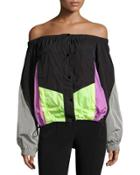 Off-the-shoulder Colorblock Wind-resistant Jacket, Nocturnal