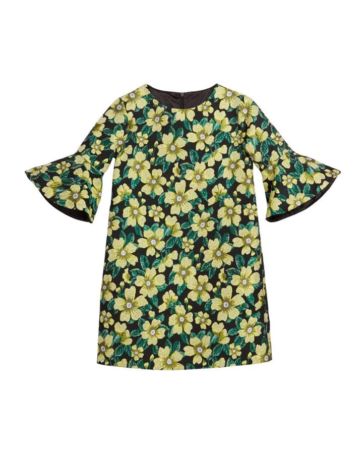Grace Floral Bell-sleeve Shift Dress,