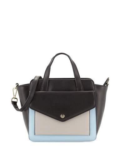Peyton Small Leather Satchel Bag, Black/mink Gray/powder Blue