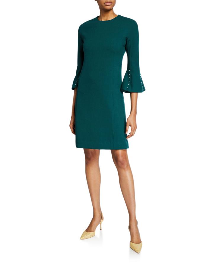 Wool Crepe Pearly Sleeve Tunic Dress