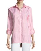 Reverse Check-print Blouse, Pink Peony