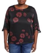 Gathered-sleeve Boat-neck Floral Blouse,
