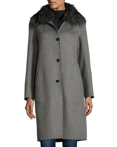 Cashmere Coat With Detachable Fur Collar
