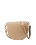 Leather Zip-gusset Saddle Bag, Taupe