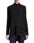 Neiman Marcus Active High-low Scrunch-neck Tunic, Black, Women's,