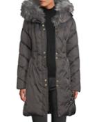 Faux-fur Hood Smocked-side Packable Jacket