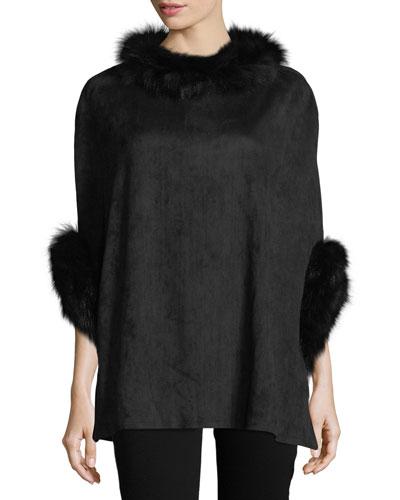 Fur-trim Faux-suede Poncho