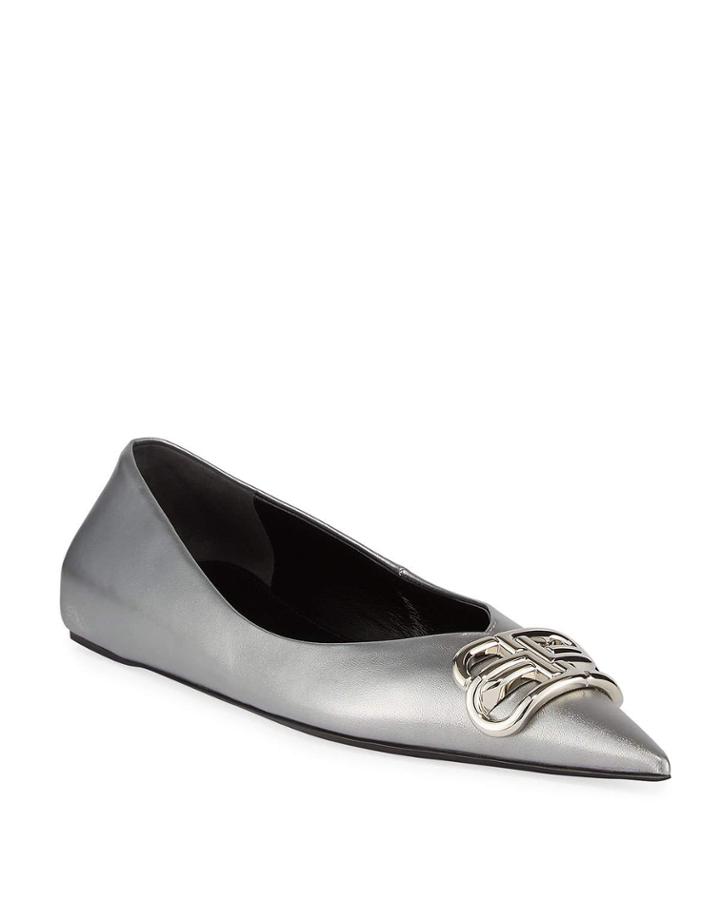 Bb Metallic Leather Pointy-toe Ballerina Flats