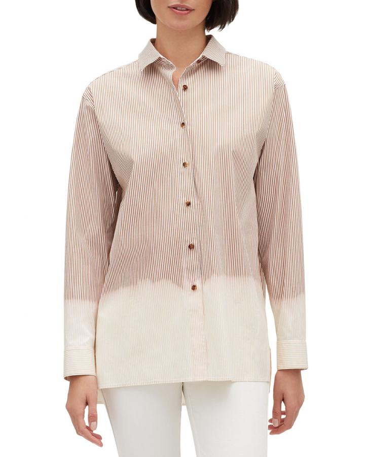 Everson Solo Melange Stripe Button-front Long-sleeve Blouse
