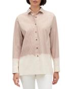 Everson Solo Melange Stripe Button-front Long-sleeve Blouse
