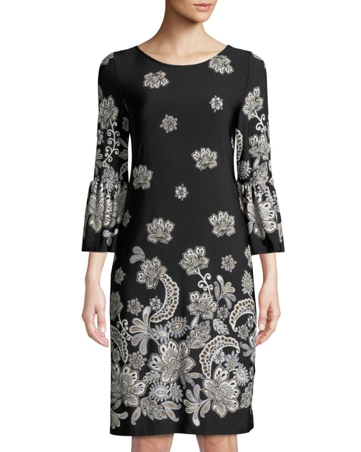 Floral-print Bell-sleeve Jersey Dress