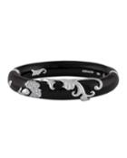 18k White Gold Layered Enamel Bangle W/ Diamonds, Black