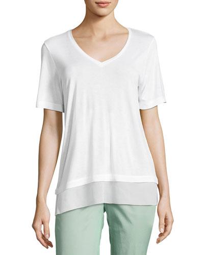 Chiffon-trim Short-sleeve Tee