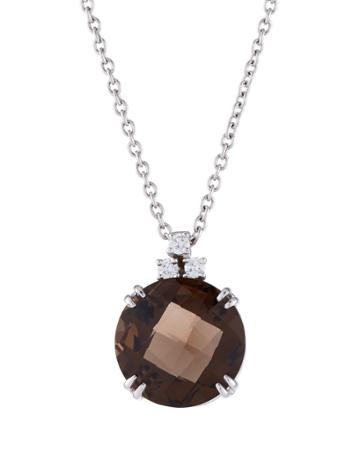18k White Gold Smokey Quartz & Diamond Necklace
