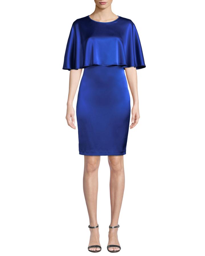 Jewel-neck Liquid Satin Dress With Cape