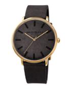 Men's 42mm Roma Minimalist Watch W/ Leather Dial, Black/gold