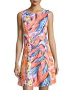 Floral Sleeveless Fit-&-flare Dress, Coral/multi
