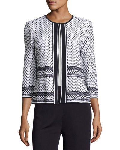 3/4-sleeve Knit Jacket, Black/white