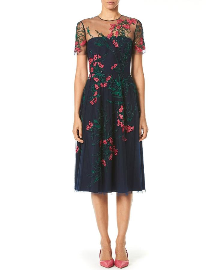 Embroidered Knee-length Illusion Dress