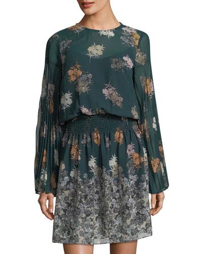 Floral Smocked-waist Chiffon Dress