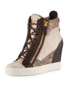 Exotic-embossed High Wedge Sneaker, Brown Pattern