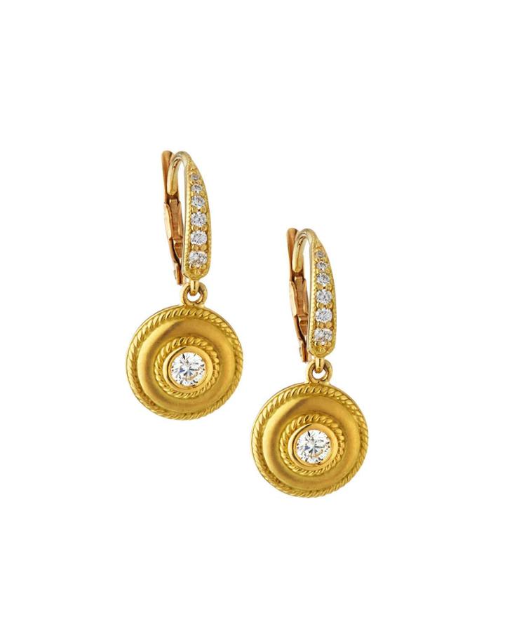 Small 18k Gold Diamond Round Drop Earrings