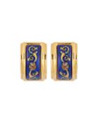Estate Enamel Earrings, Blue/gold