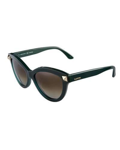 Cat-eye Rockstud Sunglasses, Green